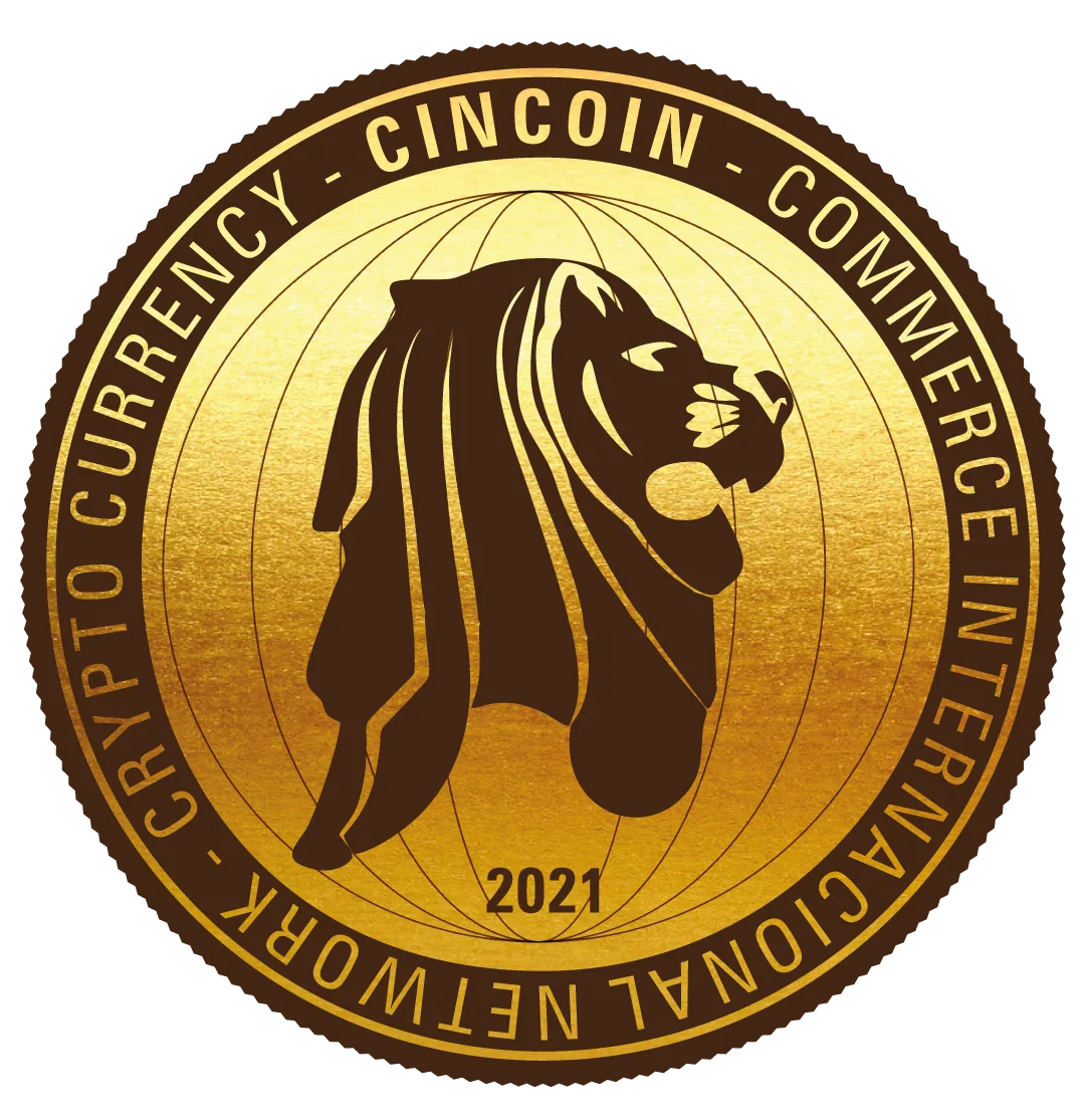 Símbolo dourado da Cincoin com o leão